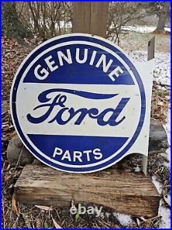 Large Vintage 1960 Ford Motor Parts Porcelain Double-sided Flange Sign