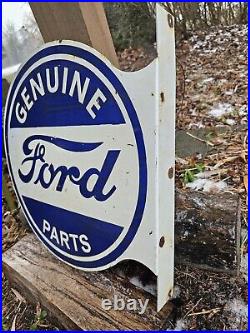 Large Vintage 1960 Ford Motor Parts Porcelain Double-sided Flange Sign