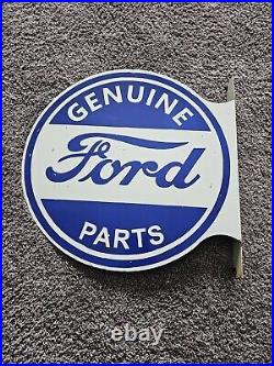 Large Vintage 1960 Ford Motor Parts Porcelain Double-sided Flange Sign