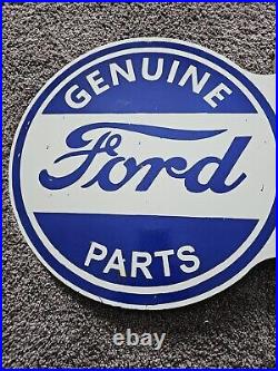 Large Vintage 1960 Ford Motor Parts Porcelain Double-sided Flange Sign