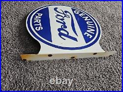 Large Vintage 1960 Ford Motor Parts Porcelain Double-sided Flange Sign