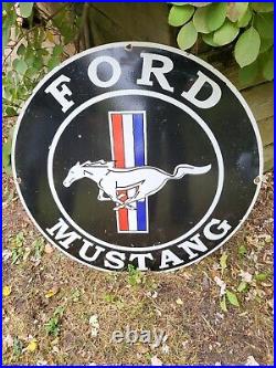 Large Vintage 1960's Ford Mustang Porcelain Metal Advertising Sign 30