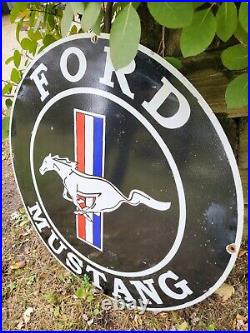 Large Vintage 1960's Ford Mustang Porcelain Metal Advertising Sign 30