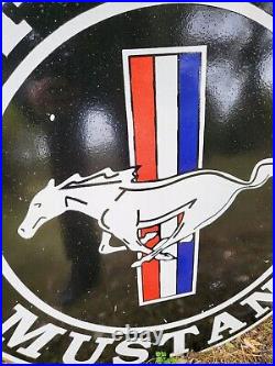 Large Vintage 1960's Ford Mustang Porcelain Metal Advertising Sign 30