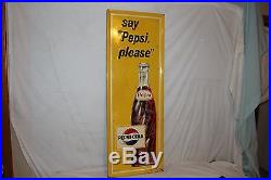 Large Vintage 1960's Pepsi Cola Soda Pop Bottle Gas Oil 47 Embossed Metal Sign
