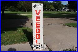 Large Vintage 1960's Veedol Motor Oil Gas Station 72 Embossed Metal Sign