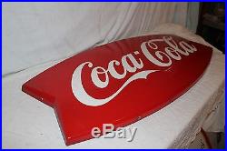 Large Vintage 1962 Coca Cola Fishtail Soda Pop Gas Station 43 Metal Sign