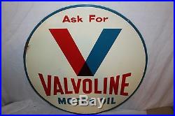 Large Vintage 1962 Valvoline Motor Oil Gas Station 2 Sided 30 Metal Sign