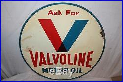 Large Vintage 1962 Valvoline Motor Oil Gas Station 2 Sided 30 Metal Sign