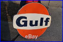 Large Vintage 1968 Gulf Gas Station Gasoline Motor Oil 47 Metal Sign