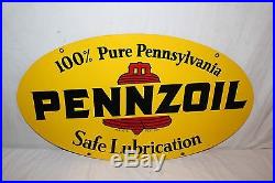 Large Vintage 1969 Pennzoil Motor Oil Gas Station 2 Sided 31 Metal SignNice