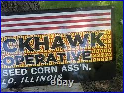 Large Vintage Blaackhawk Corn Seed Porcelain Farm Sign 35 X 12