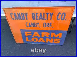 Large Vintage Canby Realty Oregon Farm Loans Metal Sign One-sided 45 X 35
