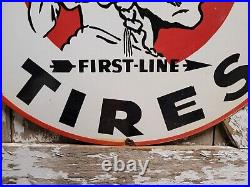 Large Vintage Carlise Tires Porcelain Sign 30 Auto Dealer Gas Motor Oil Service