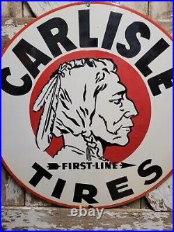 Large Vintage Carlise Tires Porcelain Sign 30 Auto Dealer Gas Motor Oil Service