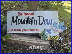 Large Vintage Collectible Mountain Dew Porcelain Sign 24 X 12 Soda