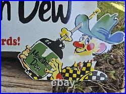 Large Vintage Collectible Mountain Dew Porcelain Sign 24 X 12 Soda