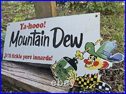 Large Vintage Collectible Mountain Dew Porcelain Sign 24 X 12 Soda