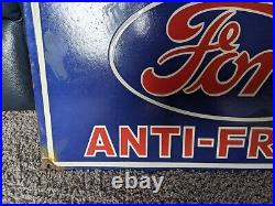 Large Vintage Ford Anti-freeze Porcelain Metal Advertising Sign 24 X 14