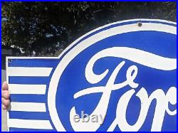 Large Vintage Ford Motor Company Die Cut Porcelain Dealer Sign 30 X 17