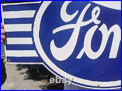 Large Vintage Ford Motor Company Die Cut Porcelain Dealer Sign 30 X 17