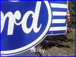 Large Vintage Ford Motor Company Die Cut Porcelain Dealer Sign 30 X 17