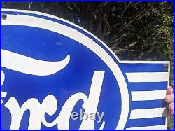 Large Vintage Ford Motor Company Die Cut Porcelain Dealer Sign 30 X 17