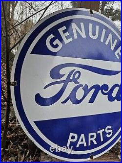 Large Vintage Ford Motor Company Genuine Parts Porcelain Dealer Sign 30