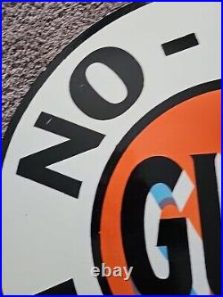 Large Vintage Gulf No-nox Motor Fuel Dealer Porcelain Gas Station Pump Sign 30