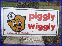 Large Vintage Piggly Wiggly Porcelain Metal Grocery Store Sign 18 X 36