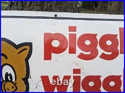 Large Vintage Piggly Wiggly Porcelain Metal Grocery Store Sign 18 X 36