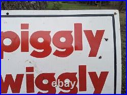 Large Vintage Piggly Wiggly Porcelain Metal Grocery Store Sign 18 X 36