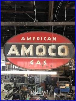 Large Vintage Porcelain Amoco Double Sided Sign 8ft Long