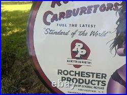 Large Vintage Rochester Carburetors Porcelain Enamel Auto Parts Sign 24