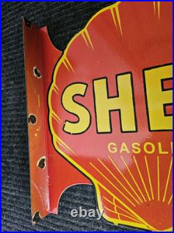 Large Vintage Shell Gasoline Double-sided Porcelain Flange Sign 17