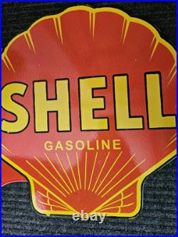 Large Vintage Shell Gasoline Double-sided Porcelain Flange Sign 17