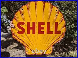 Large Vintage Shell Gasoline Double-sided Porcelain Metal Gas Pump Sign 24