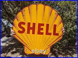 Large Vintage Shell Gasoline Double-sided Porcelain Metal Gas Pump Sign 24
