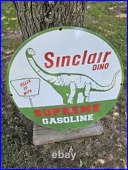 Large Vintage Sinclair Dino Porcelain Gas Station Pump Gasoline Mobil Sign 30