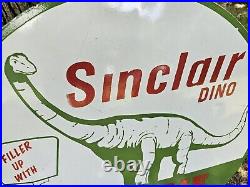 Large Vintage Sinclair Dino Porcelain Gas Station Pump Gasoline Mobil Sign 30