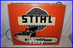 Large Vintage Stihl Chain Saws Farm Tool Gas Oil 2 Sided 29 Lighted Metal Sign
