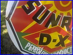 Large Vintage Sunray D-x Gasoline Porcelain Gas Pump Metal Sign 30
