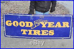 Large Vintage c. 1940 Goodyear Tires Gas Station Oil 66 Porcelain Metal Sign