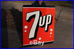 Large Vintage c. 1950 7Up 7 Up Soda Pop Gas Oil 46 Porcelain Metal Sign