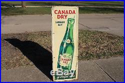 Large Vintage c. 1950 Canada Dry Ginger Ale Soda Bottle 56 Embossed Metal Sign