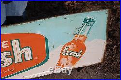 Large Vintage c1960 Orange Crush Soda Pop Bottle Gas Oil 54 Embossed Metal Sign
