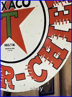 Large Vintage''texaco'' Double Sided 30 Inch Porcelain Sign With Bracket Nice