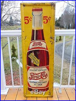 Lot Of Two 2 Rare Original Vintage Pepsi Cola 5 Cents Double Dot 48x16 Tin Sign