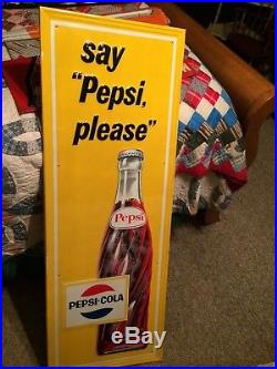 MINTY 1969 Vintage Antique Pepsi Soda Cola Bottle Tin Non Porcelain Sign CLEAN