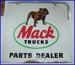 Mack Trucks Parts Dealer Sign Bull Dog Double Sided Rare Vintage Advertising